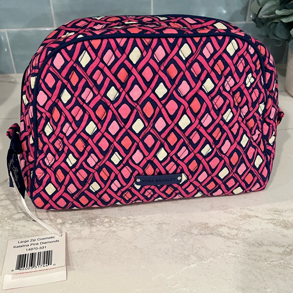 Vera Bradley Pink Diamond Pattern Large Cosmetic Bag